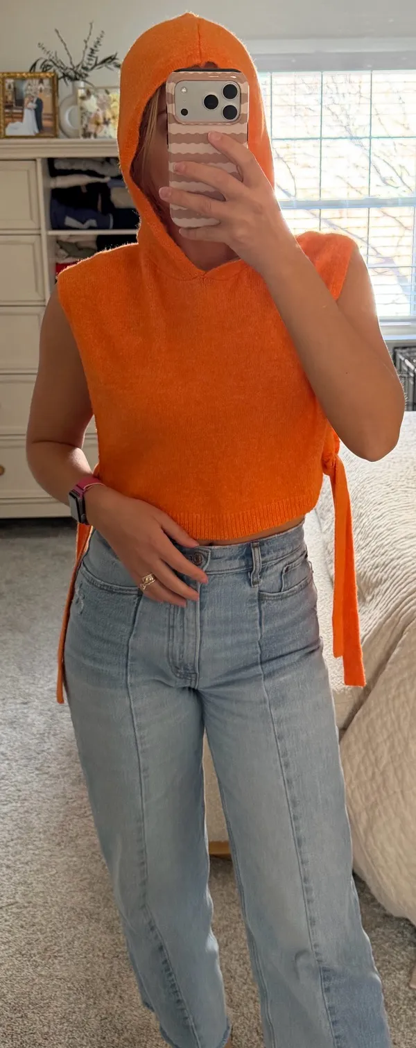 Anthropologie Maeve Orange knit sleeveless hooded cropped sweater - Image 5