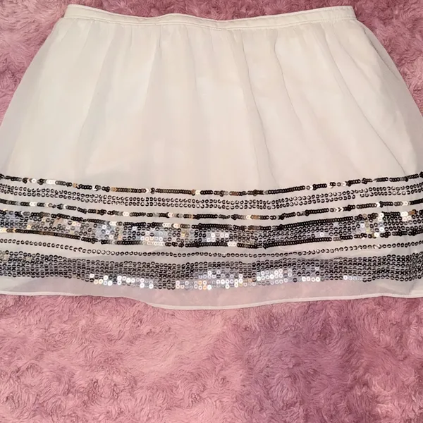 Abercrombie‎ Fitch White Sequin Embellished Skirt Size M - Image 5