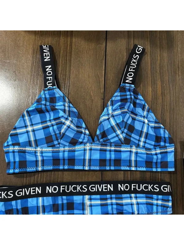 Tease Y2K No F..ks Given Blue Plaid 3 Piece Lingerie Set S/M NWT Y2K Punk - Image 2