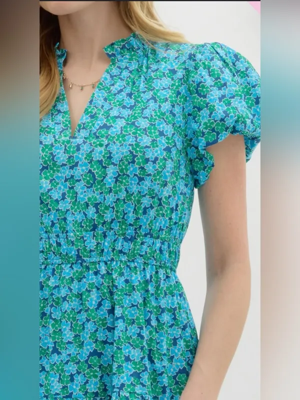 Entro Blue Floral Puff-Sleeve Maxi Dress - Image 2