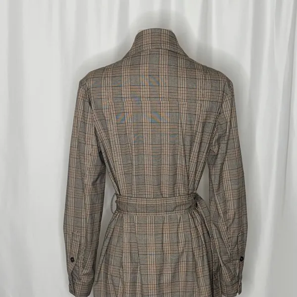 Anthropologie PILCRO Belted Blazer Dress Plaid Glen Check Brown Pockets Medium - Image 10