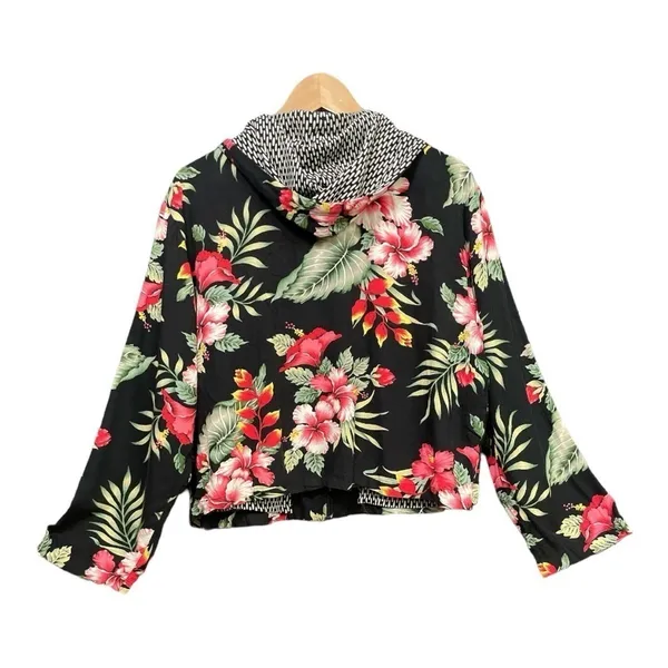 VTG Vanity Tropical Floral Beaded Shell Lightweight Zip Hoodie Jacket Size L - Image 4