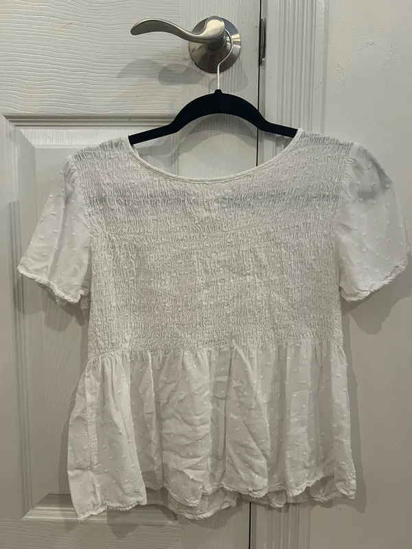 URBAN Romantics White Smocked Short-Sleeve Peplum Top - Image 3