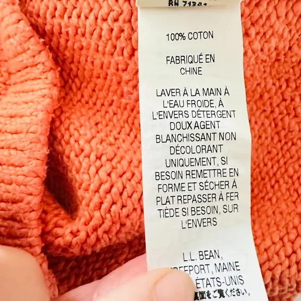 LL Bean Womens Sweater Medium Full Zip Cardigan Peach Mock Neck Cotton Outdoor‎ - Image 7