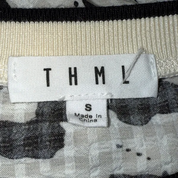 ANTHROPOLOGIE THML White & Cream With Black Floral Puff Sleeve Textured Top‎ S - Image 7