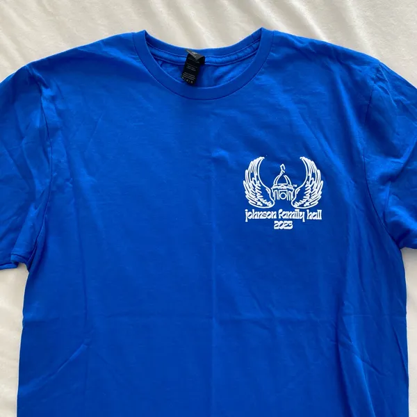 Gildan cobalt royal blue and white womens Johnson Family Hall Notre Dame tee - Image 3