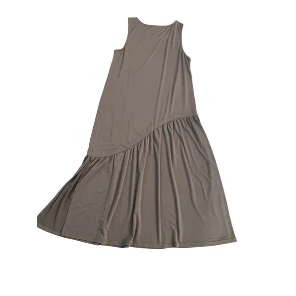 Easel Los Angeles Taupe Brown Asymmetrical Tiered Sleeveless Midi Dress Large - Image 3