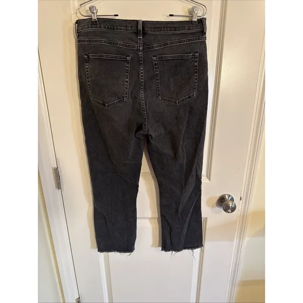Everlane Jeans Women's 32 Black Kick Crop Coated Raw Hem High Rise - Image 2