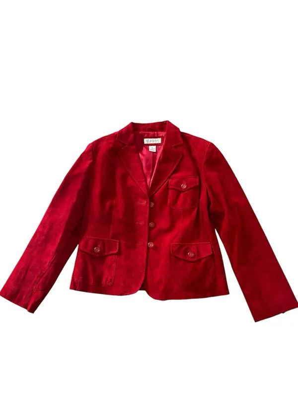 Preston & York Vintage Cherry Red Suede Leather Blazer size Large - Image 7