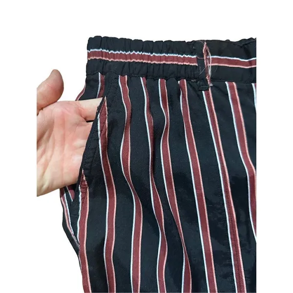 ANTHROPOLOGIE Striped Silky Tie Joggers in Black/Red‎ sz small - Image 14