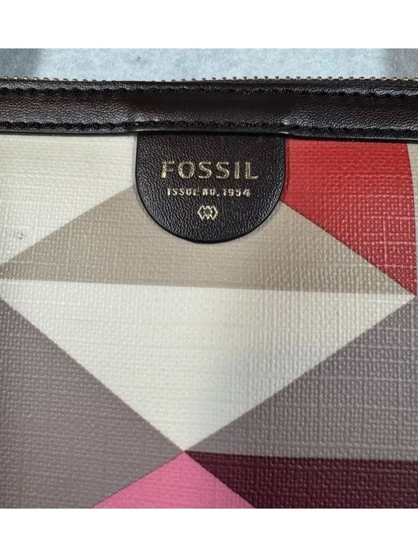 Fossil Sydney Shopper Tote Bag Red Multicolor Geometric Pattern with Key Charm - Image 5