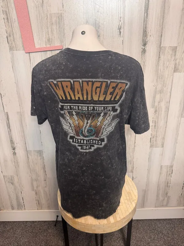Wrangler Mineral Wash Cobra Graphic T-Shirt Mens L Charcoal Black Vintage Ride - Image 5
