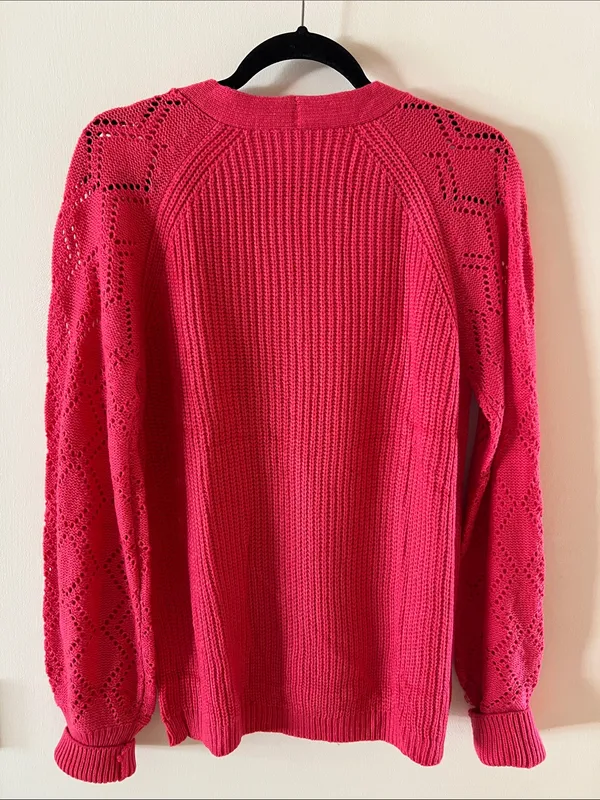 Women’s Hot Pink V-Neck Button Cardigan Sweater - Image 8
