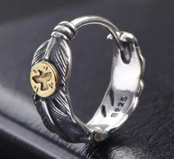 925 Silver Plated Feather Hoop Earrings for Men Women,Silver Hoop Earrings - Image 3