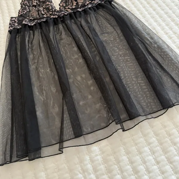 Victoria’s Secret Black Halter Top M Medium Sheer Mesh Lace Slip Dress Lingerie - Image 7