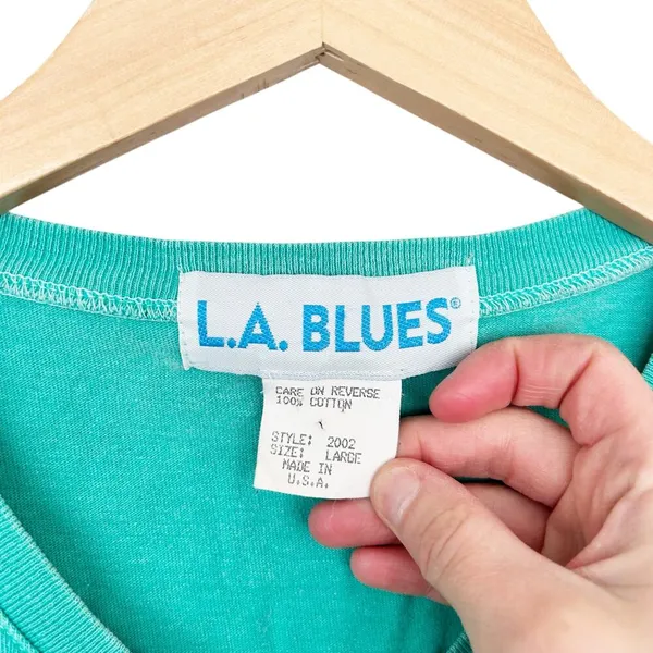 Vintage LA Blues Teal Graphic T Shirt Sz L - Image 2