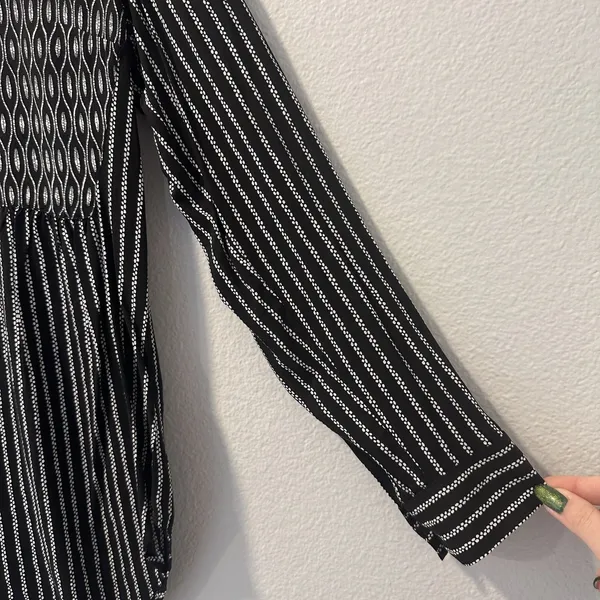 Anthropologie Maeve Size-8‎ Tunic Top Calia Black Geometric Stripe Buttondown - Image 13