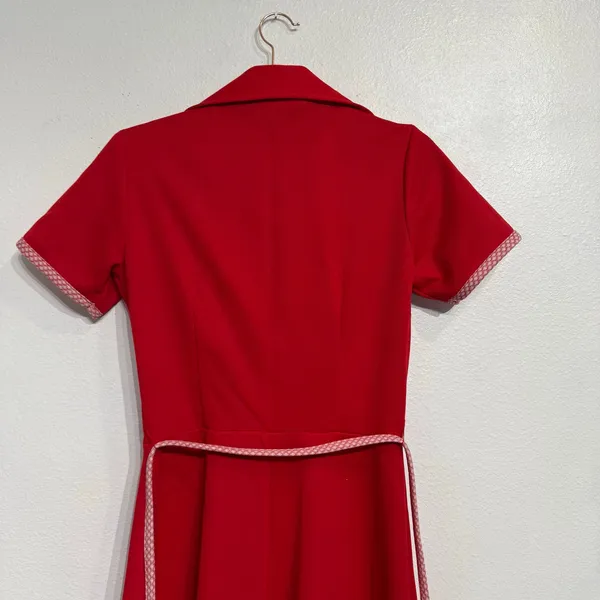 Cari Lu Red Dagger Collar Belted Fit Flare Vintage Midi Dress Sz 10 - Image 8