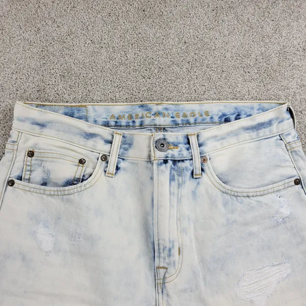 American Eagle Womens Shorts 31" Blue Denim Acid Wash Distressed Cut Off Bermuda - Image 6