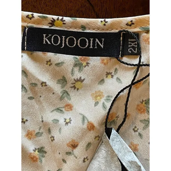 Kojooin Ivory And Orange Floral Print V‎ Neck Tiered Hem Maxi Dress Size 2XL - Image 7