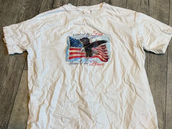 Women's Large American Flag T-Shirt Land of The Free Home of the Brave - Image 2