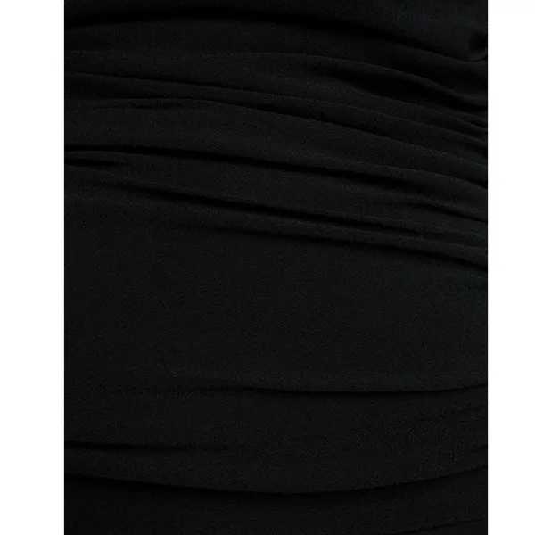 Pixie Market Women's Solid Ruched Black Strapless Flared Long Maxi Dress Size L Size L - Image 11