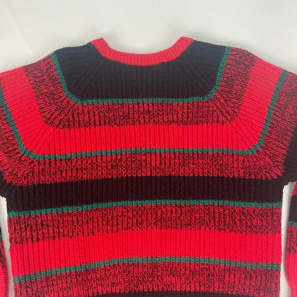 Vintage Striped Sweater Pullover Red Black Green Retro Hong Kong Bright Colorful - Image 5