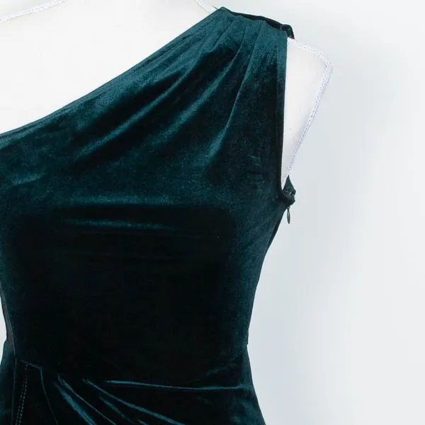 Lulus All The Luxe One Shoulder Green Velvet Lace Mini‎ Tulip Dress Womens XS - Image 4