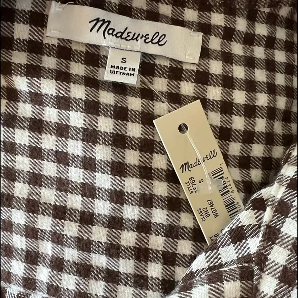MADEWELL Flannel Tie Front Gingham Button Down Shirt Size S NEW - Image 8