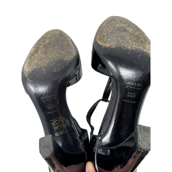 Prada Ombre Patent Leather T-Strap Pumps Black Metallic Green Gold 38.5 - Image 11