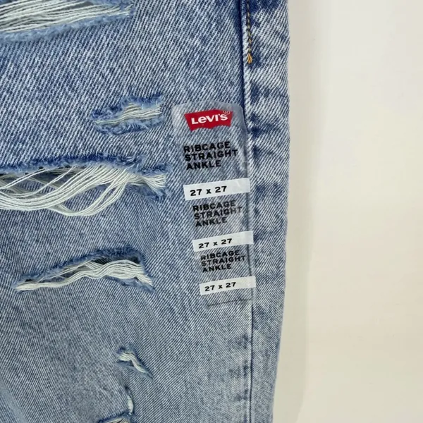 Levi's Ribcage Straight Ankle Jeans Womens 27 Light Wash‎ Distressed Button Fly - Image 4