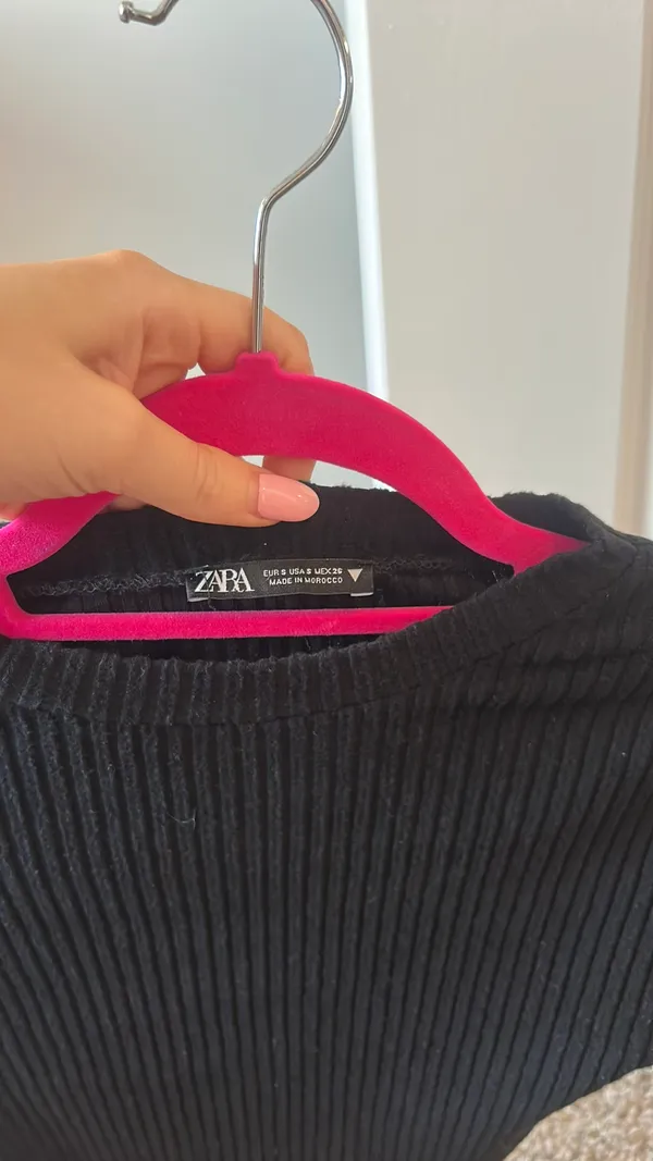 ZARA Black Cropped Ribbed Long Sleeve Top Knit - Image 3