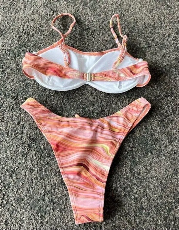 Marble print bikini set pink Size L - Image 3