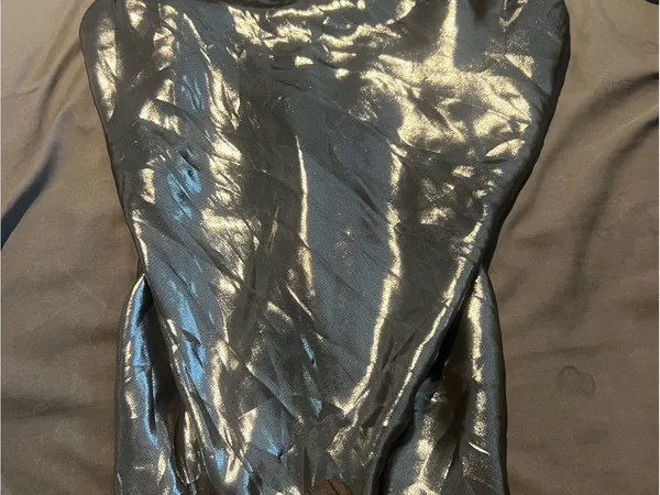 Zara Metallic Black Satin Cowl Neck Camisole Top - Image 3