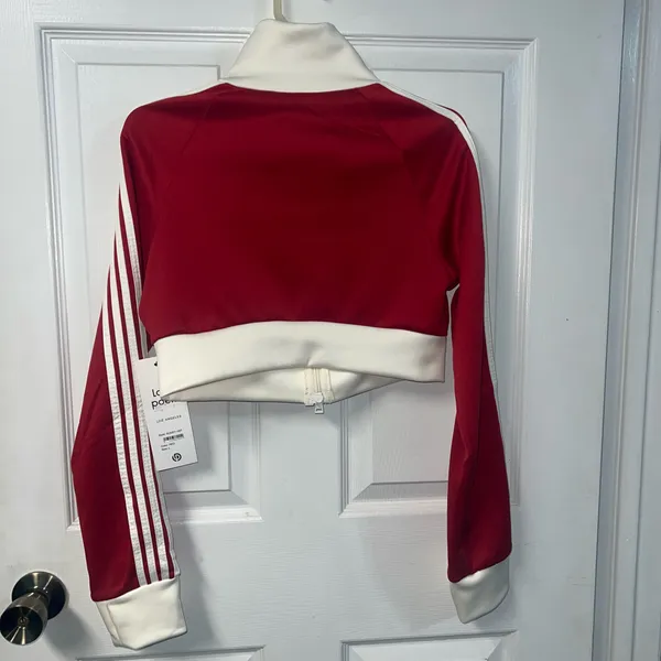 Love poem red track jacket striped cropped zip up sweater athletic activewear large new - Image 3
