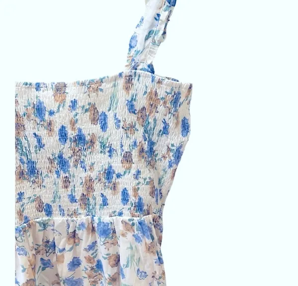 Revolve Heartloom Ronnie Prairie Tier Dress Floral Smocked White Blue Green M - Image 4