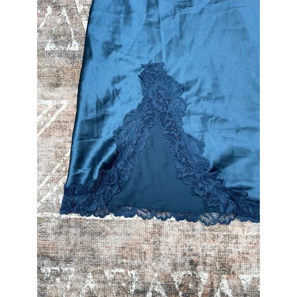 Teal Blue Satin Lace Slip Dress Chemise M Y2K Lingerie Aesthetic Feminine Coquet - Image 12