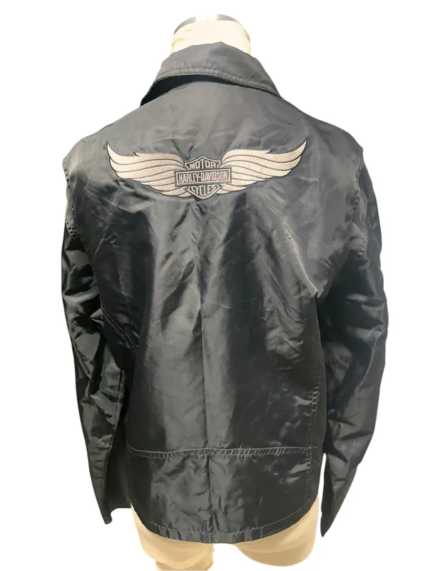 Harley Davidson Jacket Womens Medium Black Nylon Motorcycle Full Zip Embroidered - Image 2