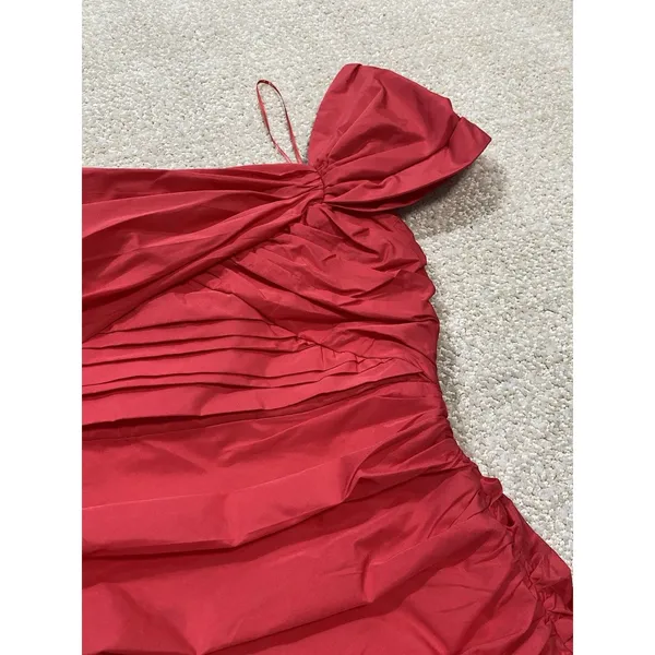 Zara Bright Red One-Shoulder Ruched Mini Dress Size S - Image 15