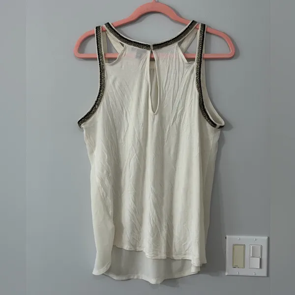 Express Beaded Tank Top Cream Sleeveless Blouse Size XL (A6) - Image 6
