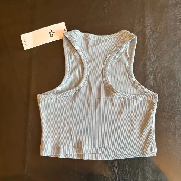 Alo Yoga Ribbed Crop Tank Top Women’s Light Blue Athletic Workout Fitted Racerba - Image 5
