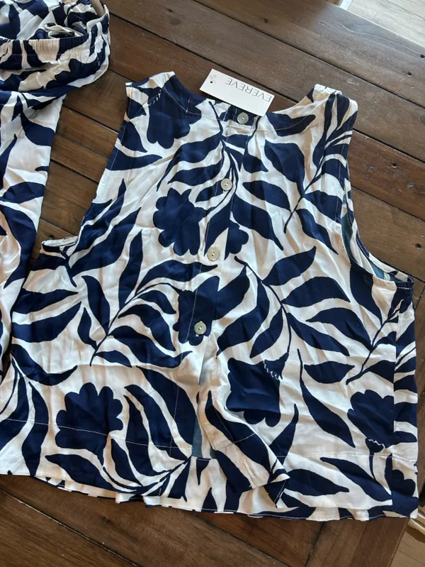 NWT Cloth & Stone SET Satin Floral Blue Tank Pant M - Image 9