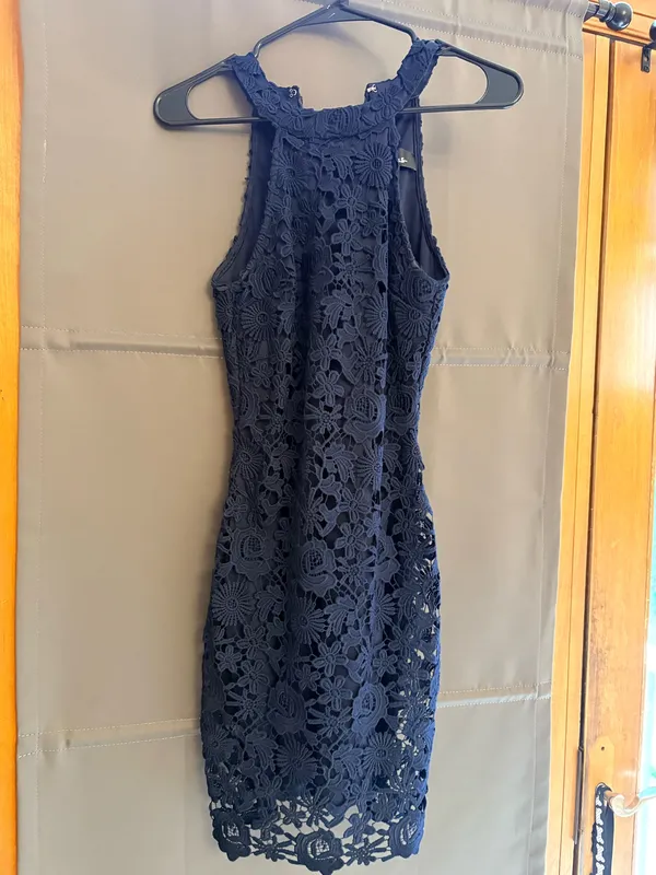 Lulus Love Poem Navy Blue Lace Mini Dress - Image 2