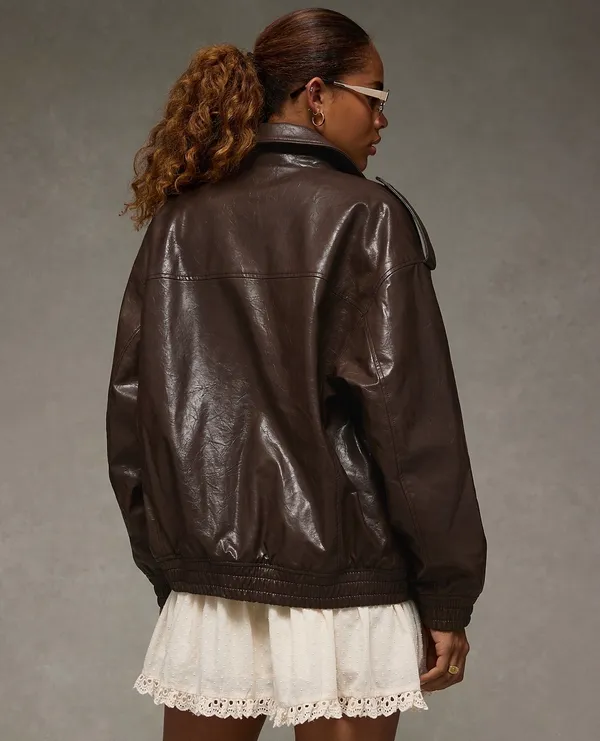 American Eagle Oversized Vegan Leather Bomber Jacket - Image 4
