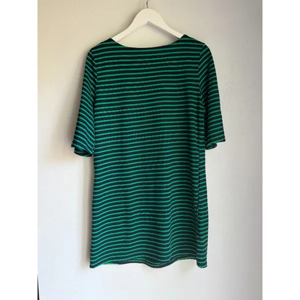 Green & Navy Striped T-Shirt Dress with Pockets | Comfy Casual Preppy Small - Image 5
