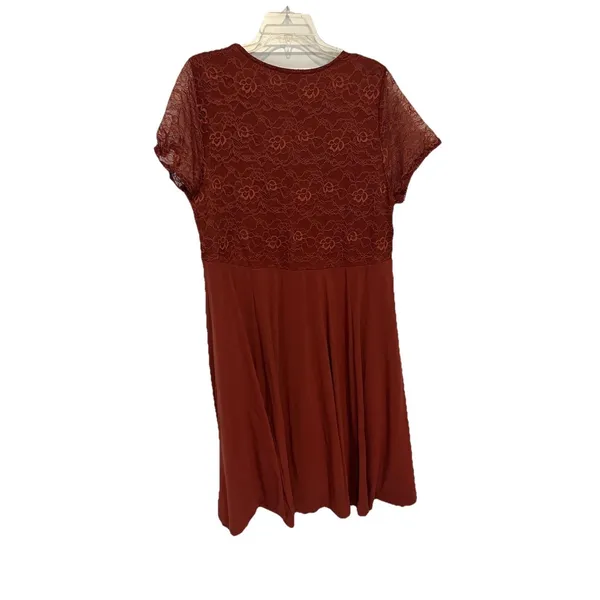 Torrid Knit And Lace Dress Size 1x Rust V Neck Casual - Image 4
