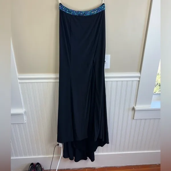 Tiffany Designs Black Formal Maxi Skirt Beaded Waist High Slit Train Size 4 - Image 10