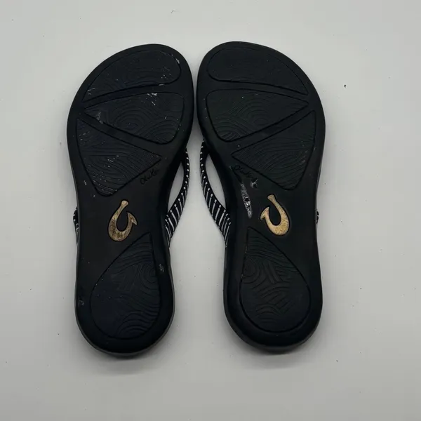 OluKai Ho'opio Black White Striped Flip Flop Sandals Womens 7 - Image 6