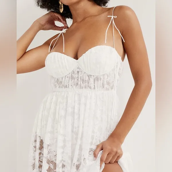 For Love & Lemons $260 Lorena Dress White Maxi Floral Bridal Lace Fairy Ethereal - Image 3