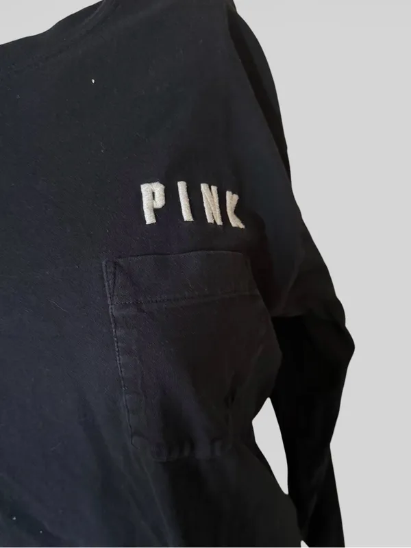 PINK Victoria's Secret Black Long-Sleeve Pocket Tee with White Logo - Image 2